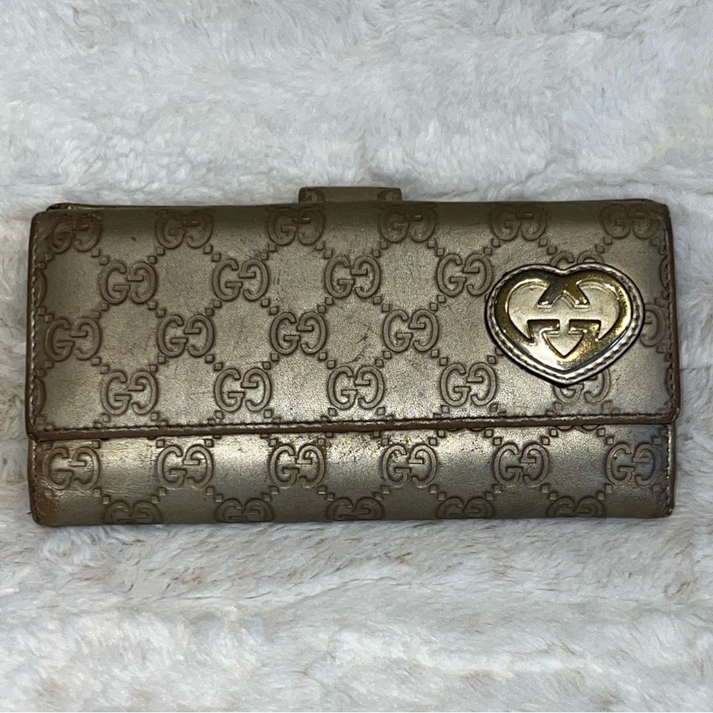 🤎Gucci Long Wallet Embossed Guccissima Monogram Gold Heart GG Logo